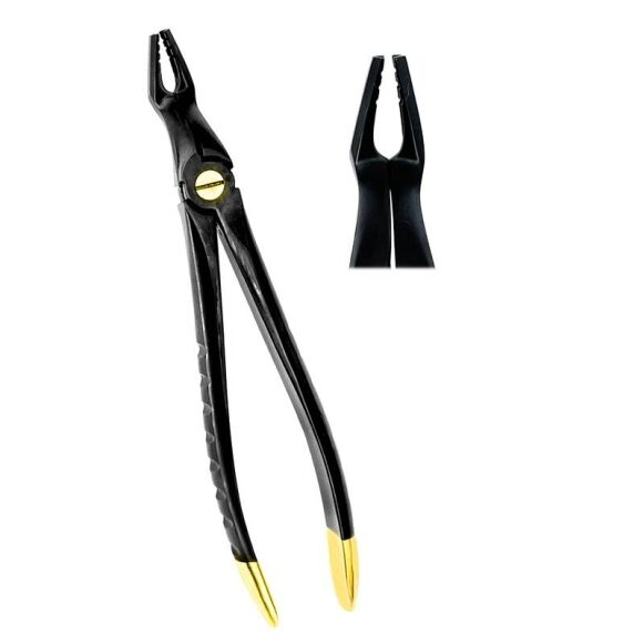 Deep Gripping Atraumatic Extraction Forceps, Upper Molars BLACK & GOLD - Image 1
