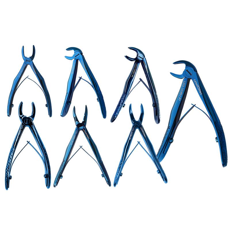 Pediatric Extracting Forceps Set of 7 - Blue Titanium Coated - Image 1