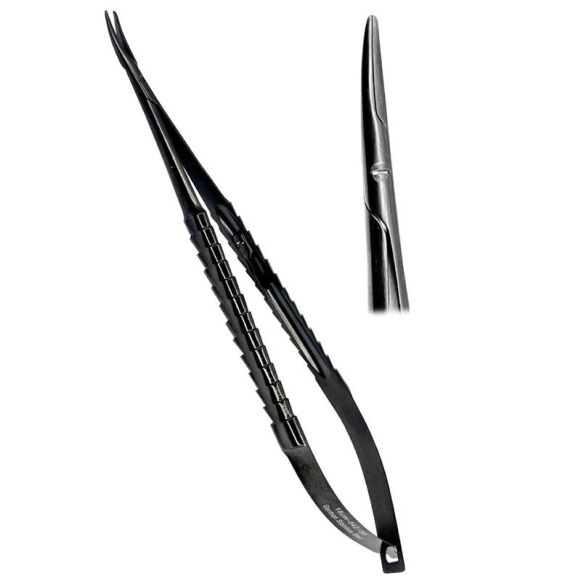 Micro-Needle-Holder-TC-18cm-Curved-TC-Surgical-Dental-Instruments-Germany-SS-copy.jpg Micro Needle Holder TC 18cm Curved Locking - Image 1