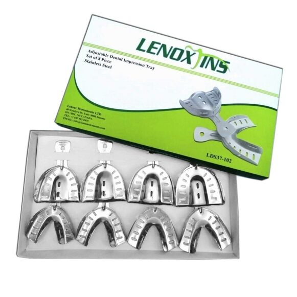 LDS37-102-Dental-impression-Trays-Set-Of-8.-Adjustable-Wall-Dental-Instruments.-Stainless-1-1.jpg Impression Trays Dentulous Perforated Set of 8 - Image 1
