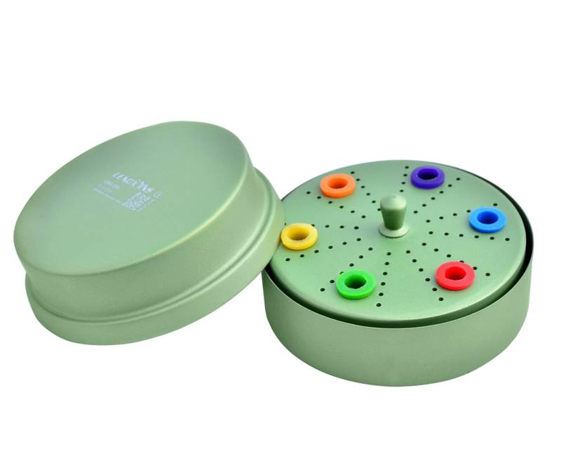 Aluminium Endo Box Round Shape 1.8mm 72 Holes Autoclavable Teflon coated - Image 1